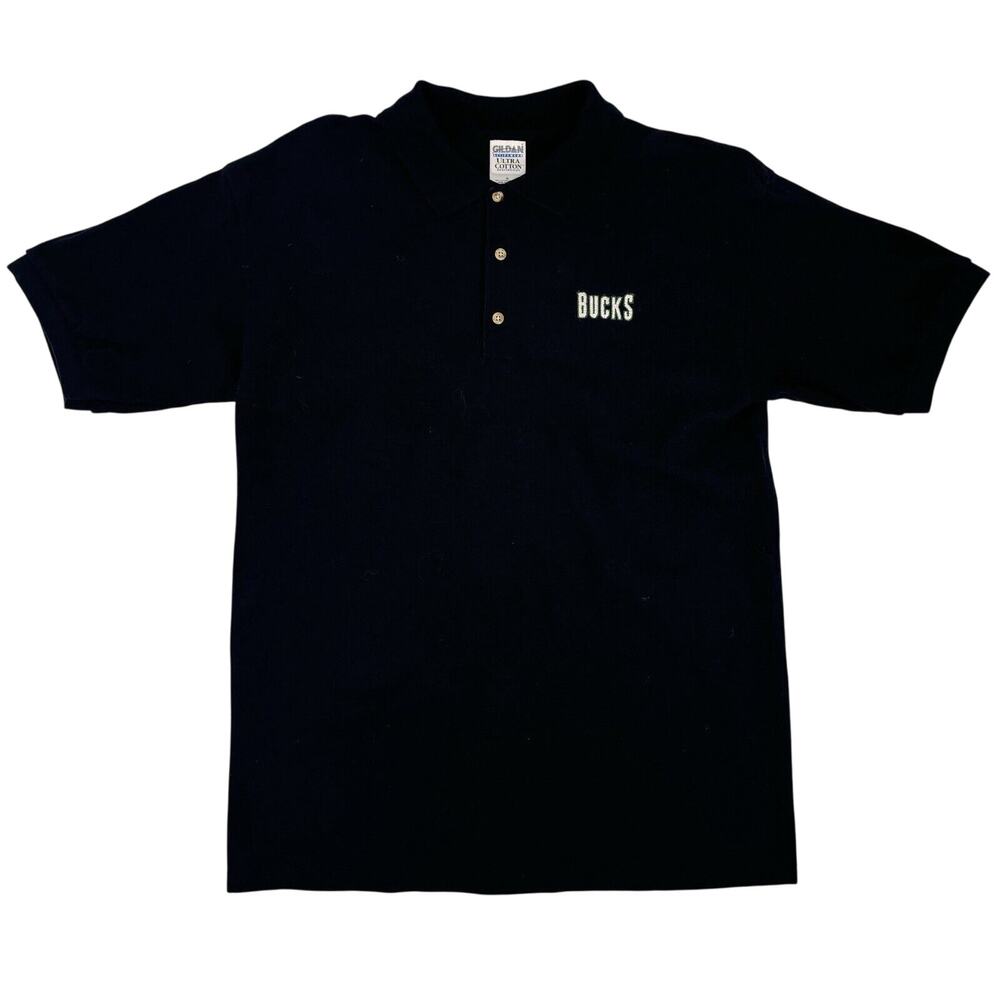 Milwaukee Bucks‎ Men's Polo Shirt Medium Navy Short Sleeve Logo Cotton EUC